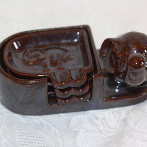 1950's OCCUPIED JAPAN ELEPHANT chopstick rests SET 5 PIECE SET REDWARE POTTERY